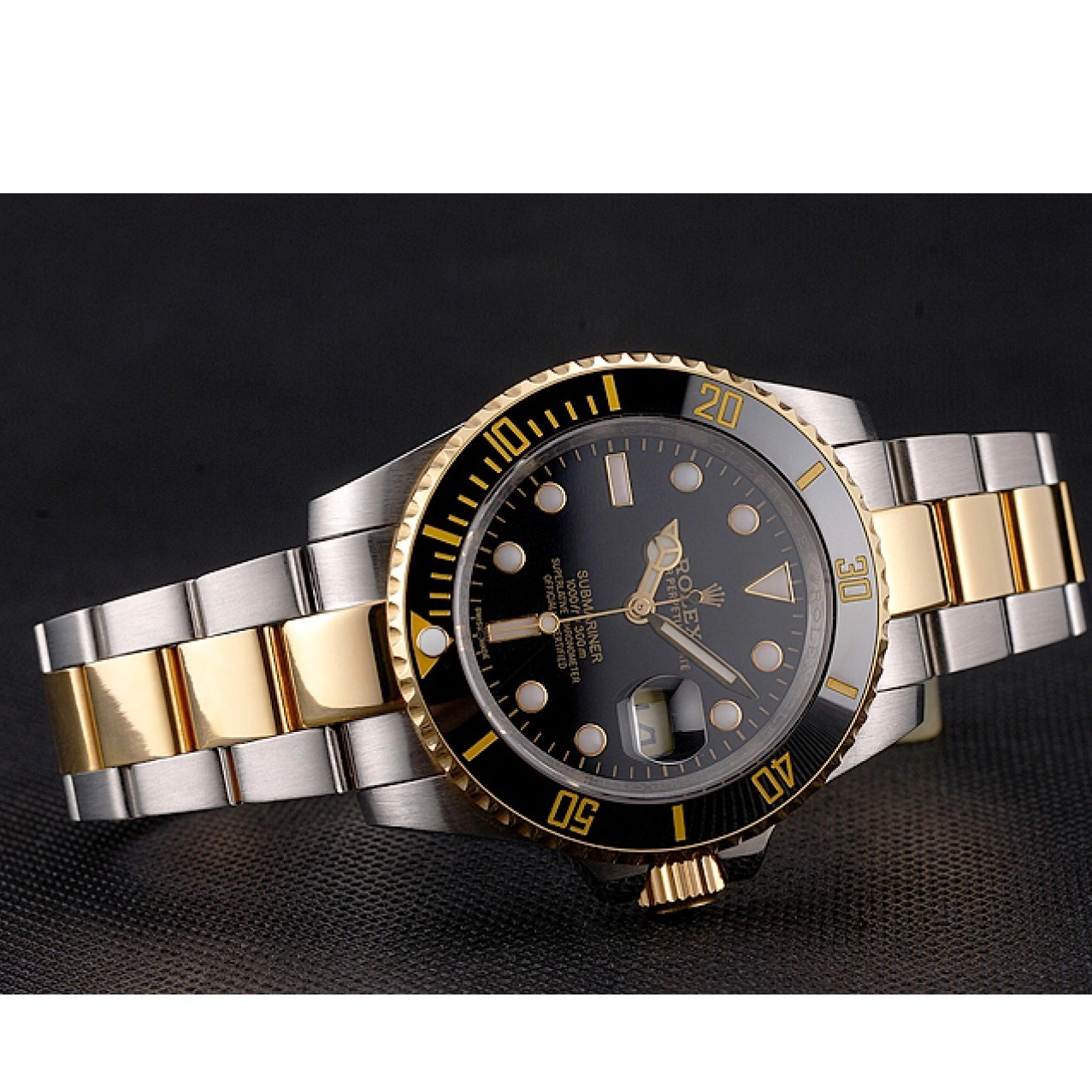 Aaa replica watch Two Bezel Rolex And Swiss Gold Bracelet Steel Submariner Tone Black Dial 0706